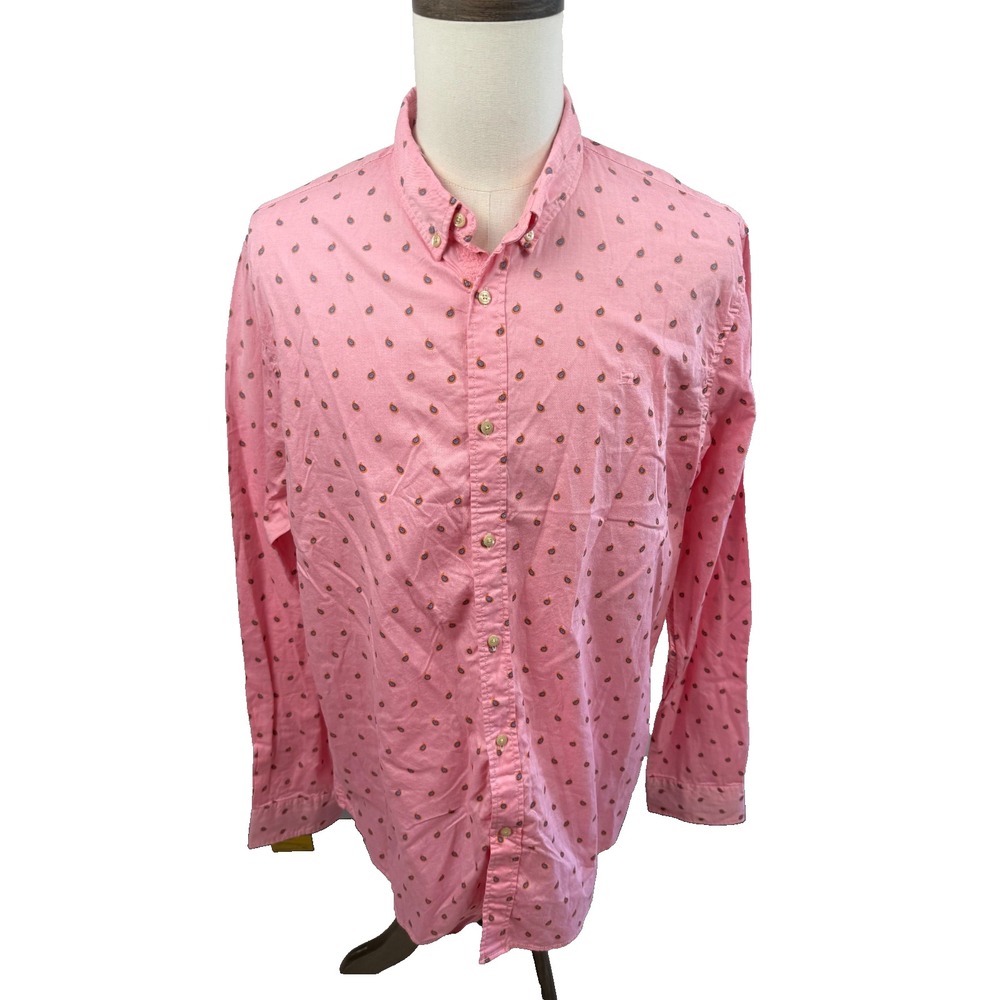 Scotch &‎ Soda Mens Pink Paisley Long Sleeve Button Down Shirt Mens 2XLNew